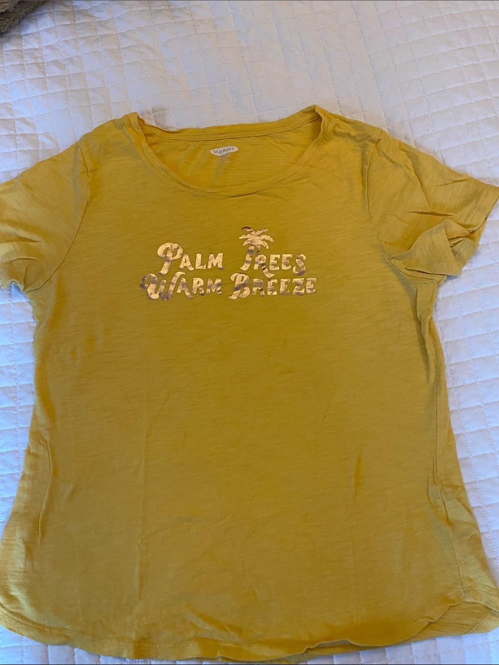 Old Navy Yellow Metallic 'Palm Trees Warm Breeze' Short Sleeve Tee